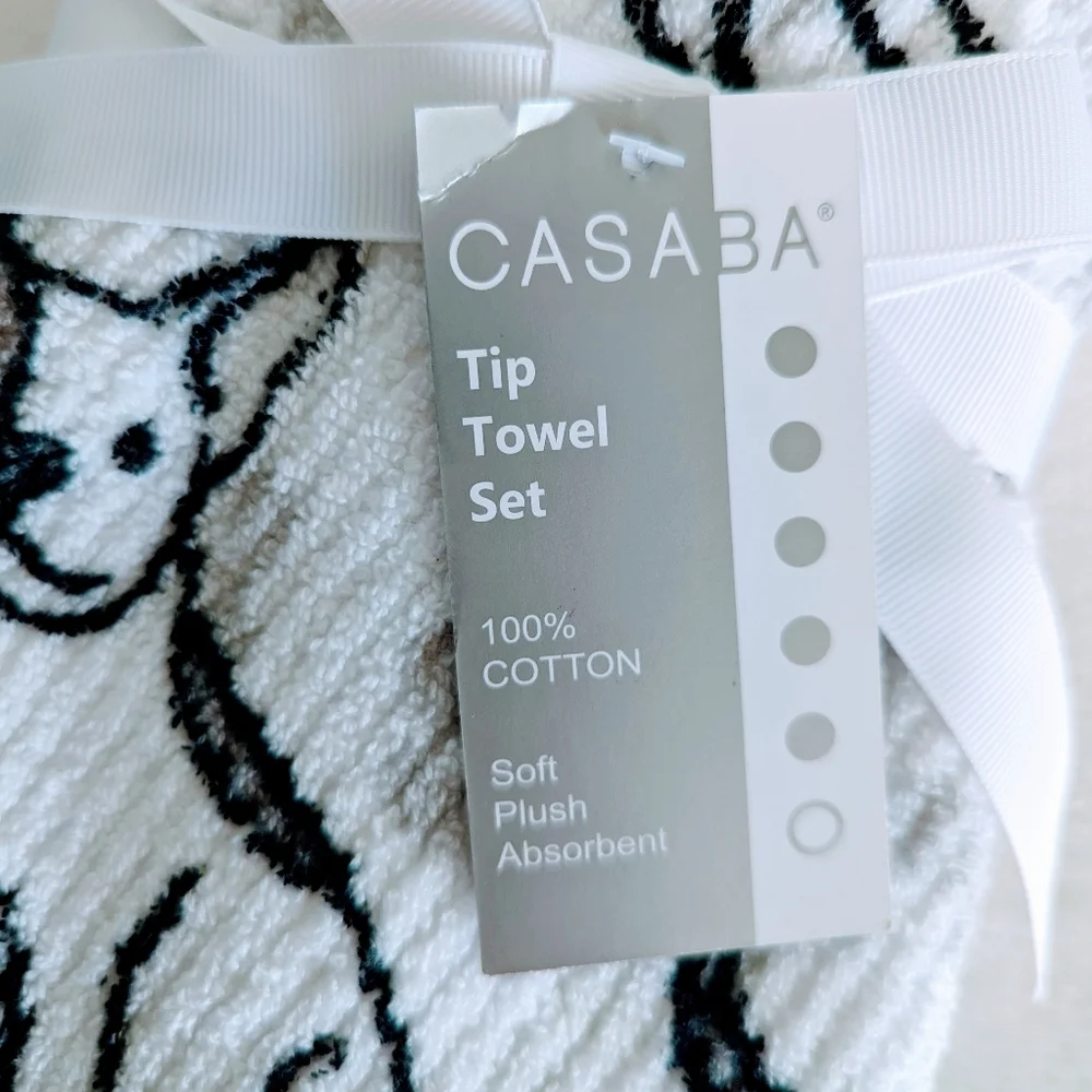 Boston Terrier Frenchie Pug Dog Print Fingertip Towel Set Of Two White Black NWT - Picture 11 of 11